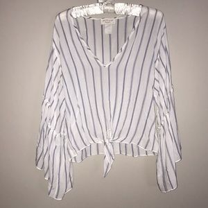 White and blue striped, loose blouse